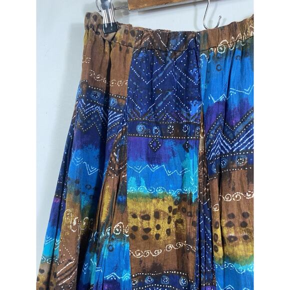 Chicos Maxi Skirt Size 2 Large Blue Brown Broomstick Gypsy Peasant Boho Y2K - Picture 7 of 13